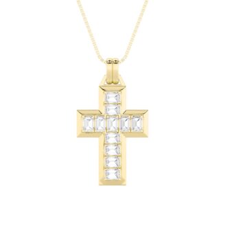 3Cttw Emerald Shaped Lab Grown Diamond (F/VS) Cross Pendant in 14K Gold