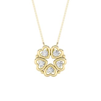 1Cttw Round Shaped Lab Grown Diamond (F/VS) Heart Shaped Necklace in 14K Gold