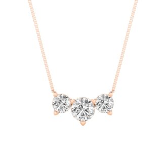 2Cttw Round Shaped Lab Grown Diamond (F/VS) Three Stone Necklace in 14K Gold