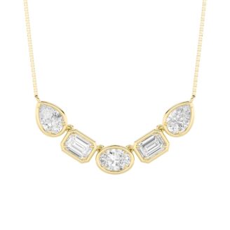 2.5Cttw Oval Shaped Lab Grown Diamond (F/VS) Five Stone Necklace in 14K Gold