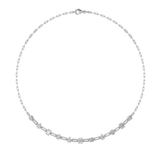 4Cttw Emerald, Pear, Oval and Round Shaped Lab Grown Diamond (F/VS) Station Necklace in 14K Gold