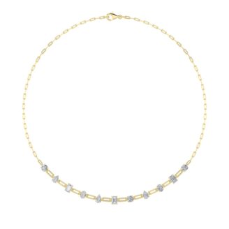 4Cttw Emerald, Pear, Oval and Round Shaped Lab Grown Diamond (F/VS) Station Necklace in 14K Gold