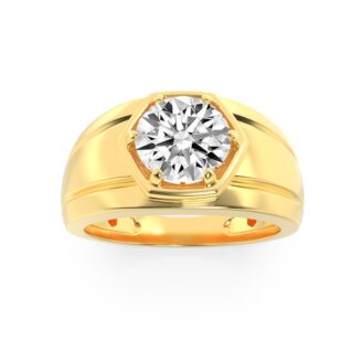 2Cttw Round Shaped Lab Grown Diamond (F/VS) Mens Ring in 14K  Yellow Gold