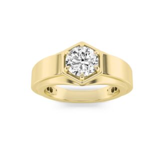 2Cttw Round Shaped Lab Grown Diamond (F/VS) Mens Ring in 14K Yellow Gold