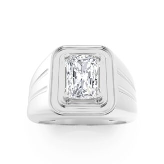 2Cttw Emerald Shaped Lab Grown Diamond (F/VS) Mens Ring in 14K  White Gold