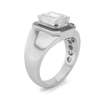 3Cttw Emerald Shaped Lab Grown Diamond (F/VS) Mens Ring in 14K Gold