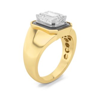 3Cttw Emerald Shaped Lab Grown Diamond (F/VS) Mens Ring in 14K Gold