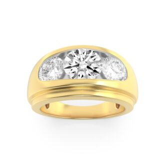 3Cttw Round Shaped Lab Grown Diamond (F/VS) Mens Ring in 14K Gold