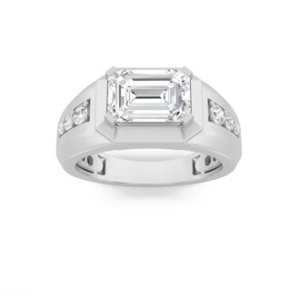 3.5Cttw Emerald Shaped Lab Grown Diamond (F/VS) Mens Ring in 14K Gold