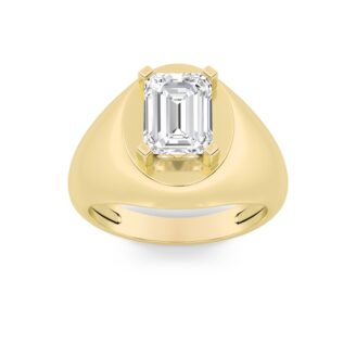 3Cttw Emerald Shaped Lab Grown Diamond (F/VS) Mens Ring in 14K Gold