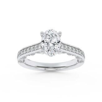 2Cttw Oval Shaped Lab Grown Diamond (F/VS) Accented Engagement Ring in 14K Gold