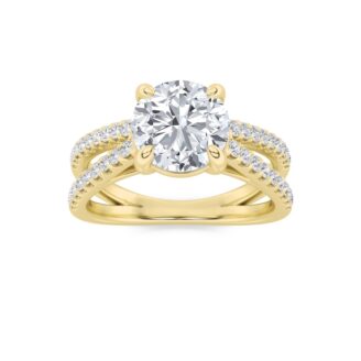 2Cttw Round Shaped Lab Grown Diamond (F/VS) Cross Shank Accented Engagement Ring in 14K Gold