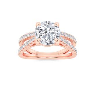 2Cttw Round Shaped Lab Grown Diamond (F/VS) Cross Shank Accented Engagement Ring in 14K Gold