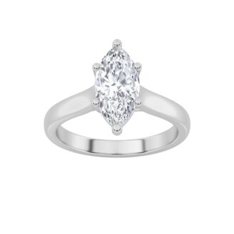 1Cttw Marquise Shaped Lab Grown Diamond (F/VS) Plain Cathedral Trellis Shank Solitaire Engagement Ring in 14K Gold