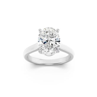 1Cttw Oval Shaped Lab Grown Diamond (F/VS) Plain Cathedral Trellis Shank Solitaire Engagement Ring in 14K Gold