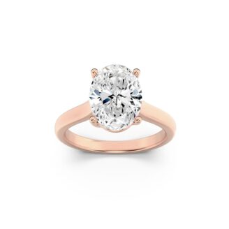 2Cttw Oval Shaped Lab Grown Diamond (F/VS) Plain Cathedral Trellis Shank Solitaire Engagement Ring in 14K Gold