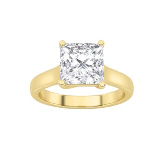 3Cttw Princess Shaped Lab Grown Diamond (F/VS) Plain Cathedral Trellis Shank Solitaire Engagement Ring in 14K Gold