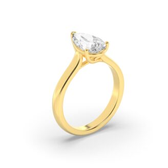 1Cttw Pear Shaped Lab Grown Diamond (F/VS) Plain Cathedral Trellis Shank Solitaire Engagement Ring in 14K Gold