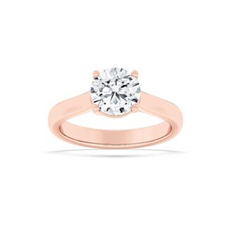 2Cttw Round Shaped Lab Grown Diamond (F/VS) Plain Cathedral Trellis Shank Solitaire Engagement Ring in 14K Gold