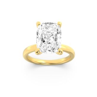 3.25Cttw Elongated Cushion Shaped Lab Grown Diamond (F/VS) Hidden Halo Plain Shank Engagement Ring in 14K Gold