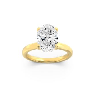 1Cttw Oval Shaped Lab Grown Diamond (F/VS) Hidden Halo Plain Shank Engagement Ring in 14K Gold