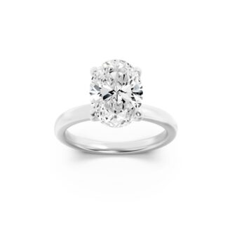 3Cttw Oval Shaped Lab Grown Diamond (F/VS) Hidden Halo Plain Shank Engagement Ring in 14K Gold