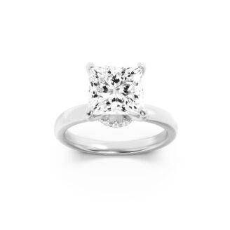 3Cttw Princess Shaped Lab Grown Diamond (F/VS) Hidden Halo Plain Shank Engagement Ring in 14K Gold