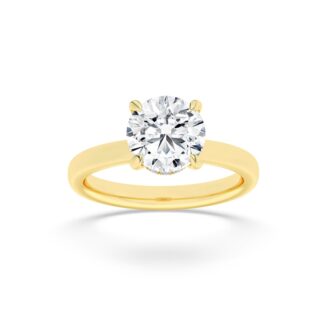 2Cttw Round Shaped Lab Grown Diamond (F/VS) Hidden Halo Plain Shank Engagement Ring in 14K Gold
