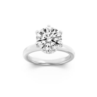 2Cttw Round Shaped Lab Grown Diamond (F/VS) Hidden Halo Plain Shank Engagement Ring in 14K Gold