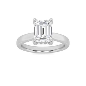 1Cttw Emerald Shaped Lab Grown Diamond (F/VS) Hidden Halo Cathedral Shank Engagement Ring in 14K Gold