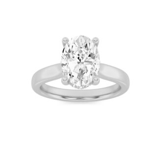 3Cttw Oval Shaped Lab Grown Diamond (F/VS) Hidden Halo Cathedral Shank Engagement Ring in 14K Gold