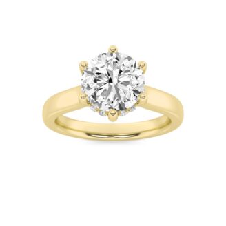1Cttw Round Shaped Lab Grown Diamond (F/VS) Hidden Halo Cathedral Shank Engagement Ring in 14K Gold