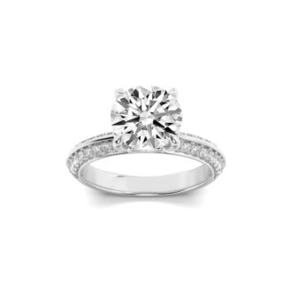 2Cttw Round Shaped Lab Grown Diamond (F/VS) Micro Pave Knife Edge Accent Ring in 14K Gold