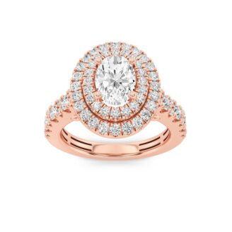 2Cttw Oval Shaped Lab Grown Diamond (F/VS) Double Halo Engagement Ring in 14K Gold