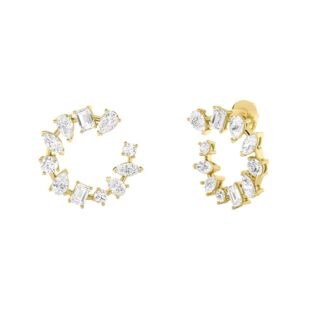 5Cttw Emerald Shaped Lab Grown Diamond (F/VS) Fancy Circle Earrings in 14K Gold