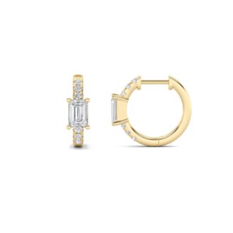 1.5Cttw Emerald Shaped Lab Grown Diamond (F/VS) Accented Huggie Earrings in 14K Yellow Gold