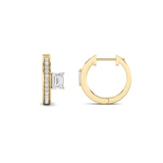 1.25Cttw Emerald Shaped Lab Grown Diamond (F/VS) Accented Huggie Earrings in 14K Yellow Gold