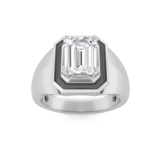 3Cttw Emerald Shaped Lab Grown Diamond (F/VS) Mens Ring in 14K White Gold