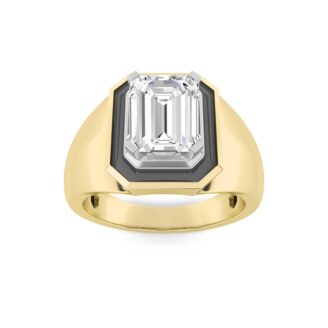 3Cttw Emerald Shaped Lab Grown Diamond (F/VS) Mens Ring in 14K Yellow Gold