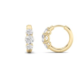 2Cttw Round Shaped Lab Grown Diamond (F/VS) Three Stone Huggie Earrings in 14K Gold