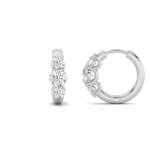 2Cttw Round Shaped Lab Grown Diamond (F/VS) Three Stone Huggie Earrings in 14K Gold