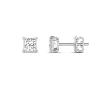 3Cttw Princess Shaped Lab Grown Diamond (F/VS) Classic Basket Set Stud Earrings in 14K Gold