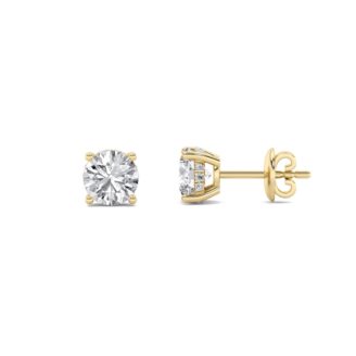 2Cttw Round Shaped Lab Grown Diamond (F/VS) Hidden Halo Stud Earrings in 14K Gold