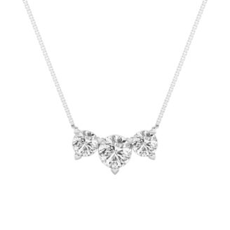 2Cttw Round Shaped Lab Grown Diamond (F/VS) Three Stone Necklace in 14K Gold