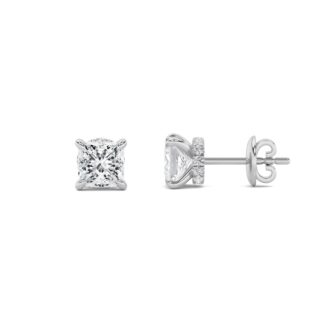 2Cttw Princess Shaped Lab Grown Diamond (F/VS) Hidden Halo Stud Earrings in 14K Gold