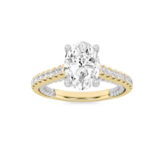 2Cttw Oval Shaped Lab Grown Diamond (F/VS) Two Tone Accented Rope Design Engagement Ring in 14K Gold