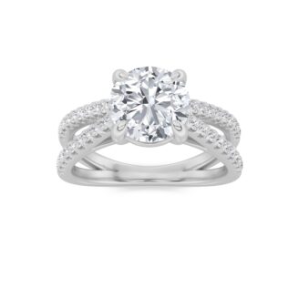 2Cttw Round Shaped Lab Grown Diamond (F/VS) Cross Shank Accented Engagement Ring in 14K Gold