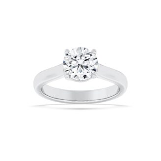 1.5Cttw Round Shaped Lab Grown Diamond (F/VS) Plain Cathedral Trellis Shank Solitaire Engagement Ring in 14K Gold