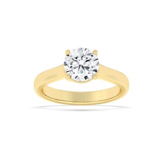 2Cttw Round Shaped Lab Grown Diamond (F/VS) Plain Cathedral Trellis Shank Solitaire Engagement Ring in 14K Gold