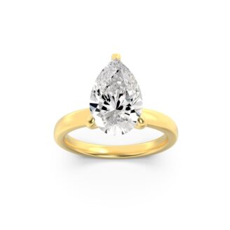 1Cttw Pear Shaped Lab Grown Diamond (F/VS) Hidden Halo Plain Shank Engagement Ring in 14K Gold
